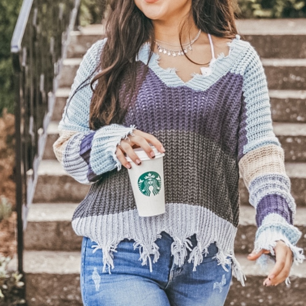 sold out ❌NWT Colorblock Distressed Sweater